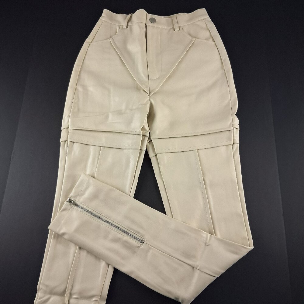 PrettyLittleThing Faux Leather Contrast Panels Skinny Pant Women's Size 0 Cream